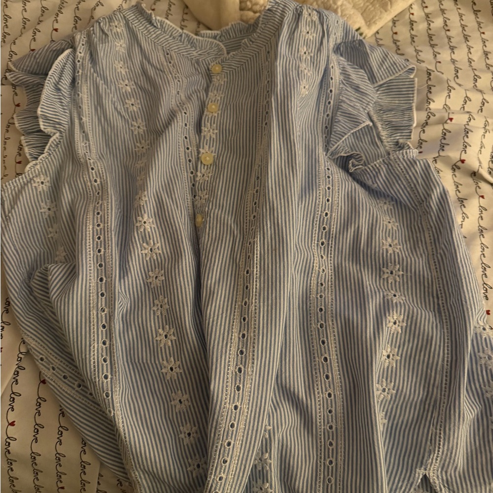 LOFT Blue and White Striped Top